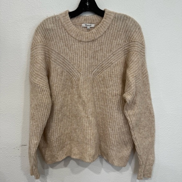 Madewell Belfiore Ribbed Pullover Sweater Women’s Size Large Tan Wool Blend - Picture 2 of 8